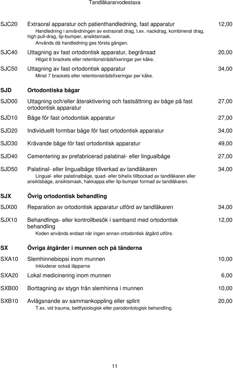 Uttagning av fast ortodontisk apparatur Minst 7 brackets eller retentionstrådsfixeringar per käke.