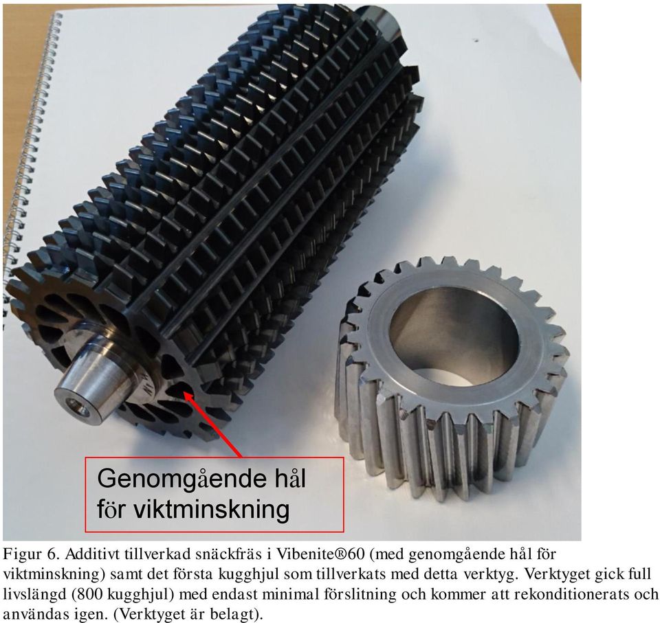 samt det första kugghjul som tillverkats med detta verktyg.