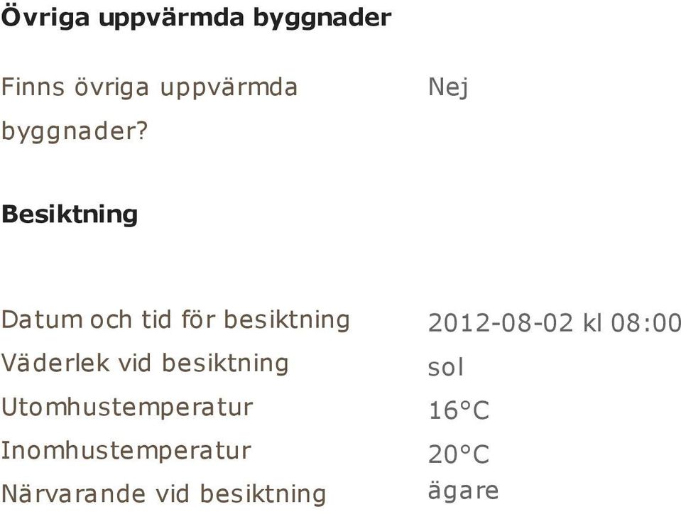 Besiktning Datum och tid för besiktning Väderlek vid