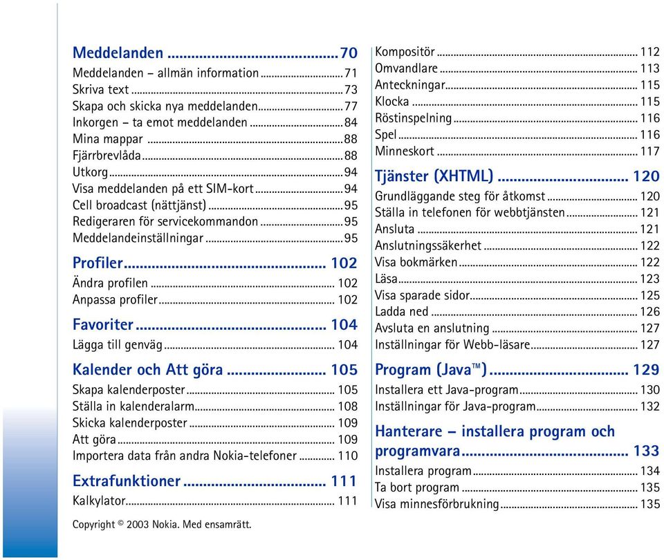 .. 102 Favoriter... 104 Lägga till genväg... 104 Kalender och Att göra... 105 Skapa kalenderposter... 105 Ställa in kalenderalarm... 108 Skicka kalenderposter... 109 Att göra.