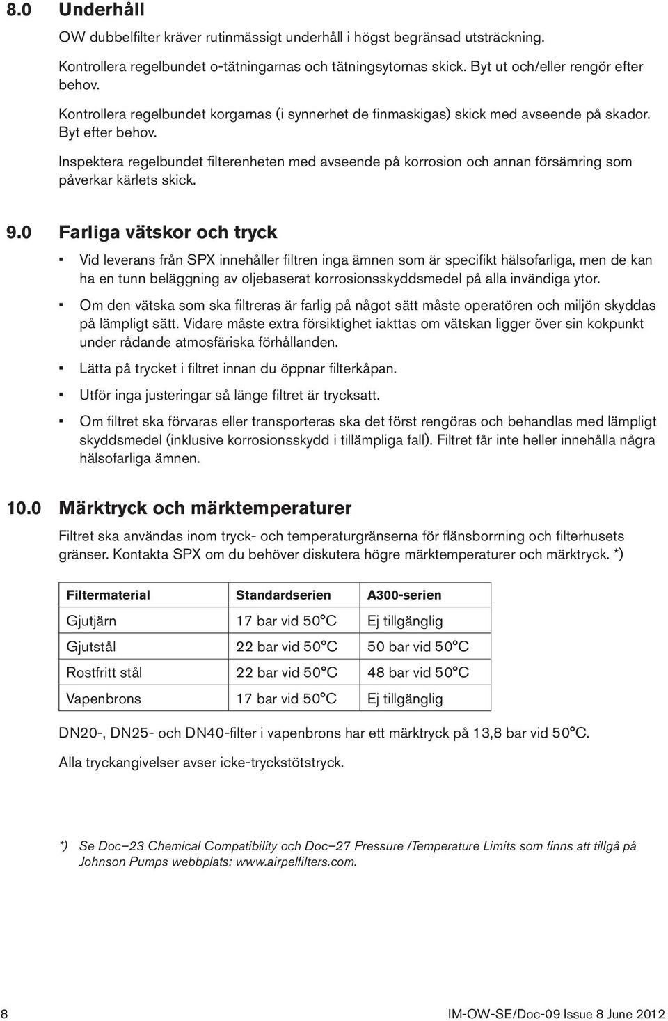 Inspektera regelbundet filterenheten med avseende på korrosion och annan försämring som påverkar kärlets skick. 9.