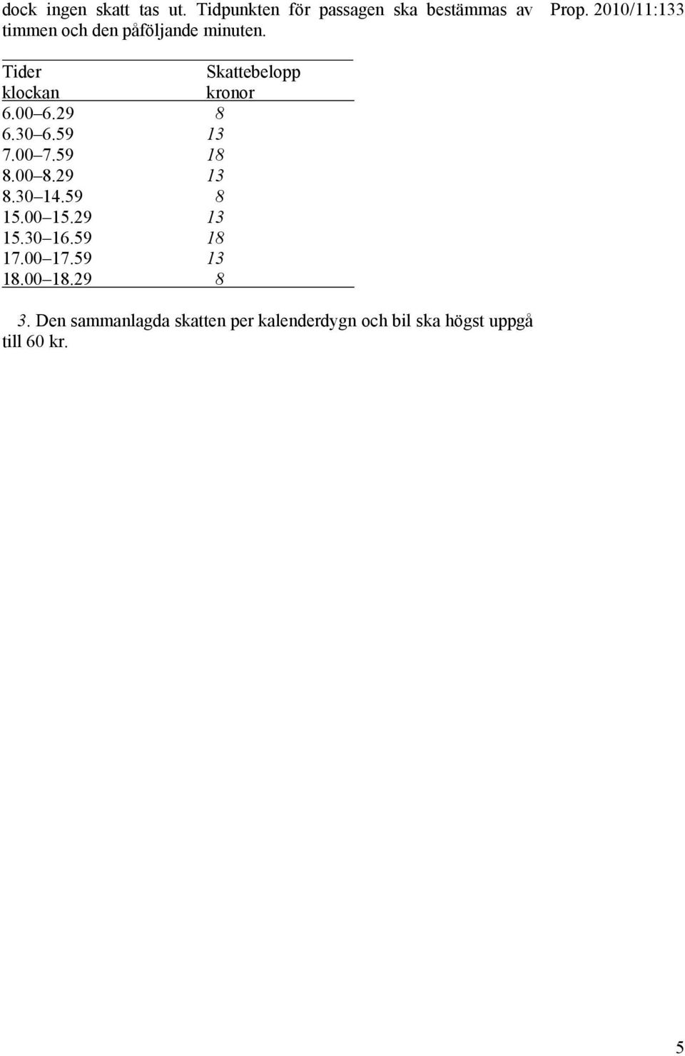 Tider Skattebelopp klockan kronor 6.00 6.29 8 6.30 6.59 13 7.00 7.59 18 8.00 8.