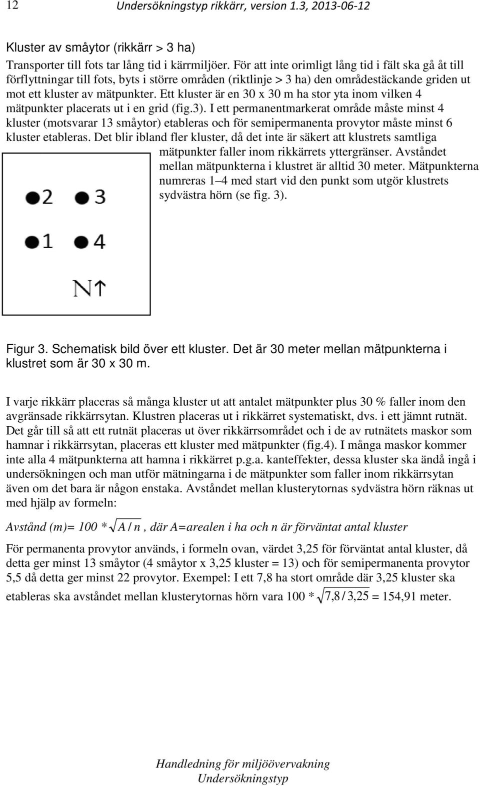 Ett kluster är en 30 x 30 m ha stor yta inom vilken 4 mätpunkter placerats ut i en grid (fig.3).