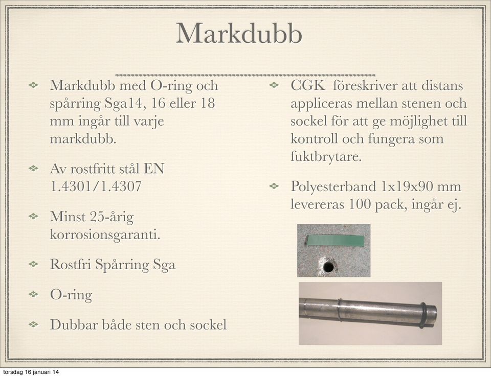 Rostfri Spårring Sga O-ring Dubbar både sten och sockel CGK föreskriver att distans appliceras