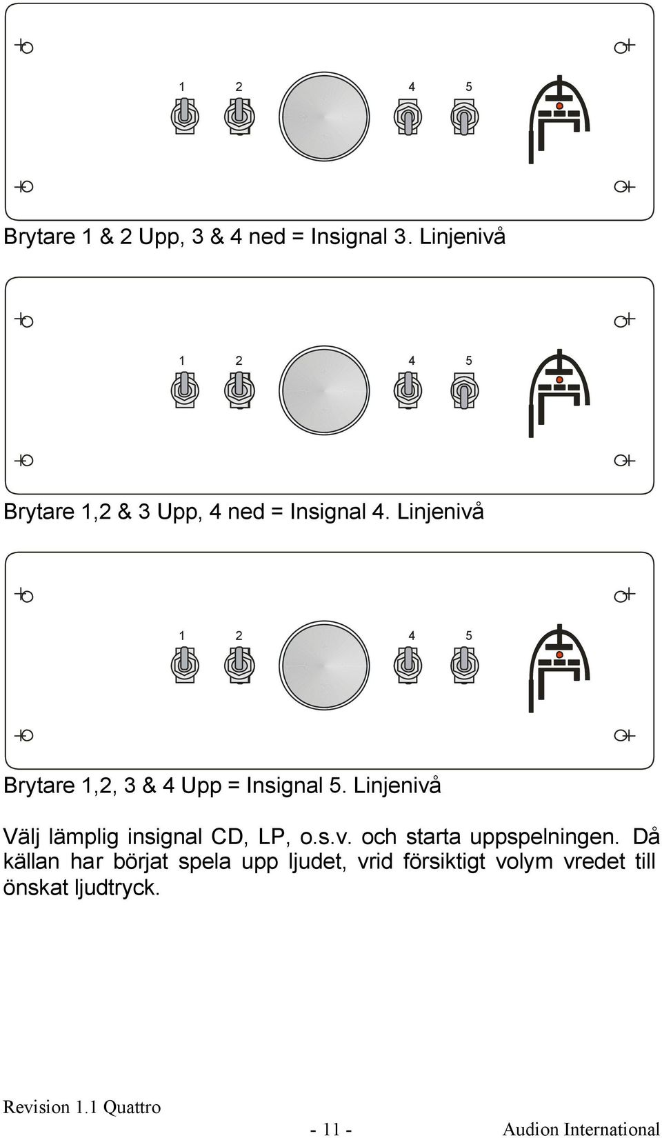 Linjenivå 4 5 Brytare,, 3 & 4 Upp = Insignal 5.