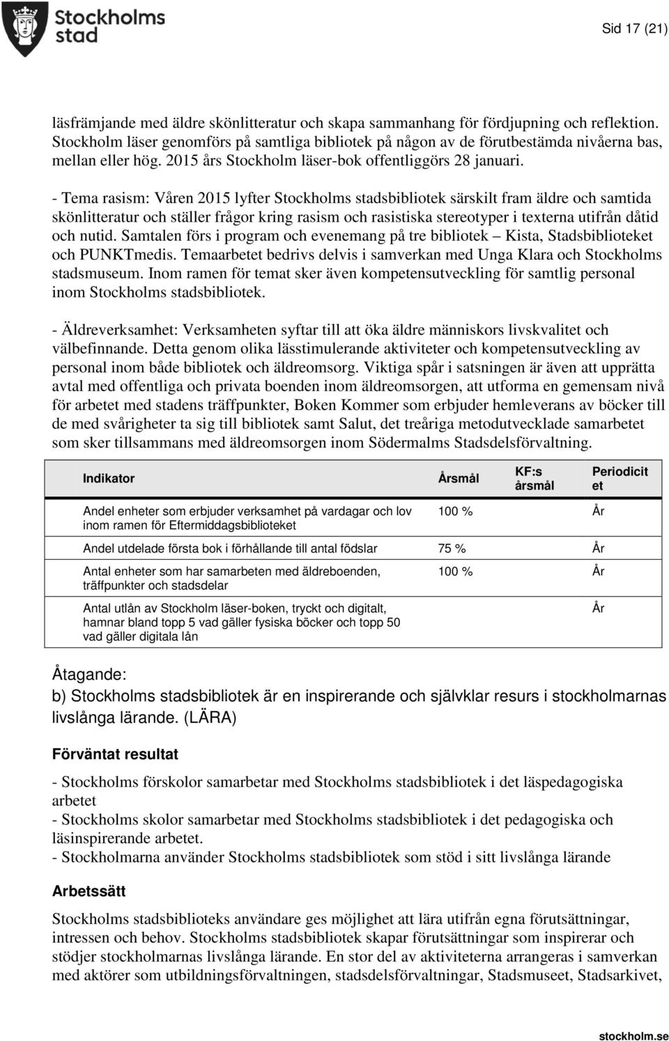 - Tema rasism: Våren 2015 lyfter Stockholms stadsbibliotek särskilt fram äldre och samtida skönlitteratur och ställer frågor kring rasism och rasistiska stereotyper i texterna utifrån dåtid och nutid.