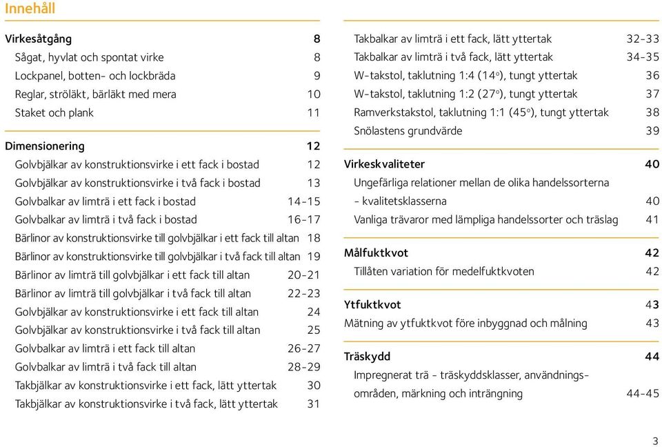 ärlinor av konstruktionsvirke till golvbjälkar i ett fack till altan 18 ärlinor av konstruktionsvirke till golvbjälkar i två fack till altan 19 ärlinor av limträ till golvbjälkar i ett fack till