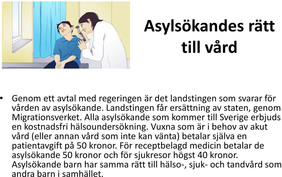 Alla asylsökande som kommer till Sverige erbjuds en kostnadsfri hälsoundersökning.