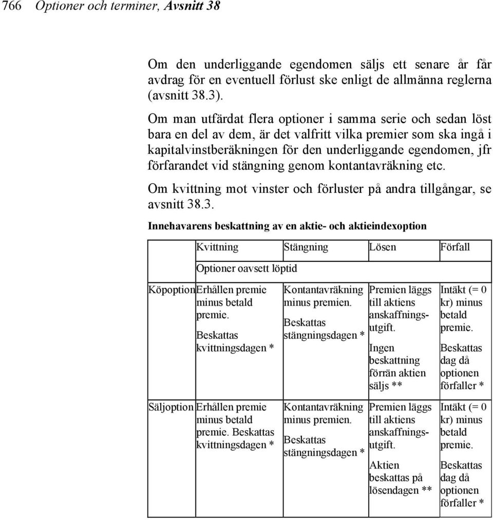 vid stängning genom kontantavräkning etc. Om kvittning mot vinster och förluster på andra tillgångar, se avsnitt 38