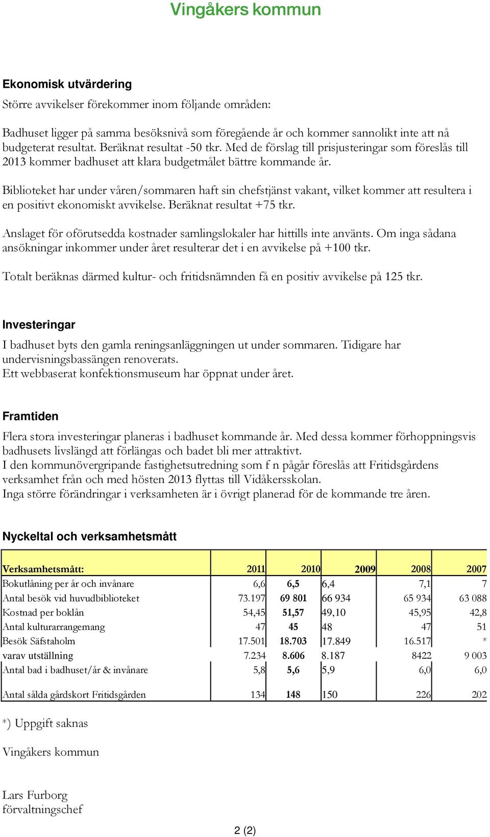Biblioteket har under våren/sommaren haft sin chefstjänst vakant, vilket kommer att resultera i en positivt ekonomiskt avvikelse. Beräknat resultat +75 tkr.