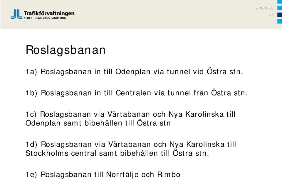 1c) Roslagsbanan via Värtabanan och Nya Karolinska till Odenplan samt bibehållen till Östra stn