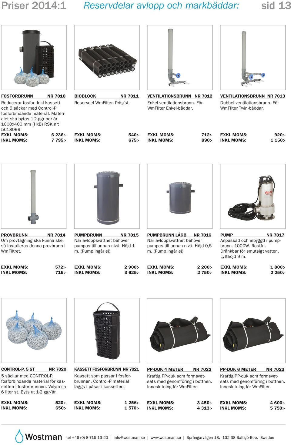 EXKL MOMS: 540:- INKL MOMS: 675:- VENTILATIONSBRUNN NR 7012 Enkel ventilationsbrunn. För WmFIlter Enkel-bäddar. EXKL MOMS: 712:- INKL MOMS: 890:- VENTILATIONSBRUNN NR 7013 Dubbel ventilationsbrunn.