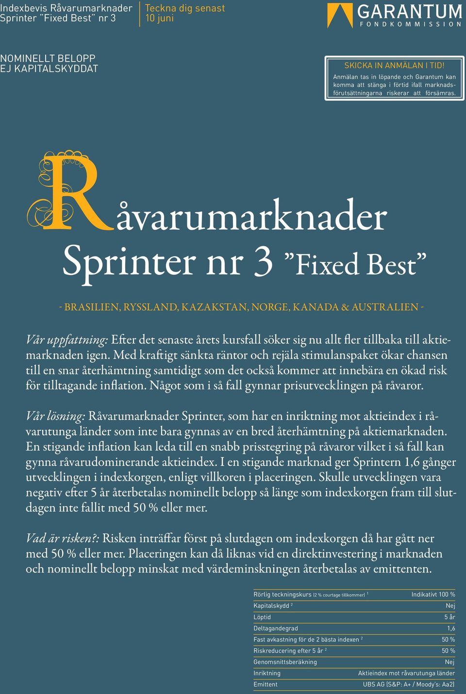 åvarumarknader Sprinter nr 3 Fixed Best - BRASILIEN, RYSSLAND, KAZAKSTAN, NORGE, KANADA & AUSTRALIEN - Vår uppfattning: Efter det senaste årets kursfall söker sig nu allt fler tillbaka till