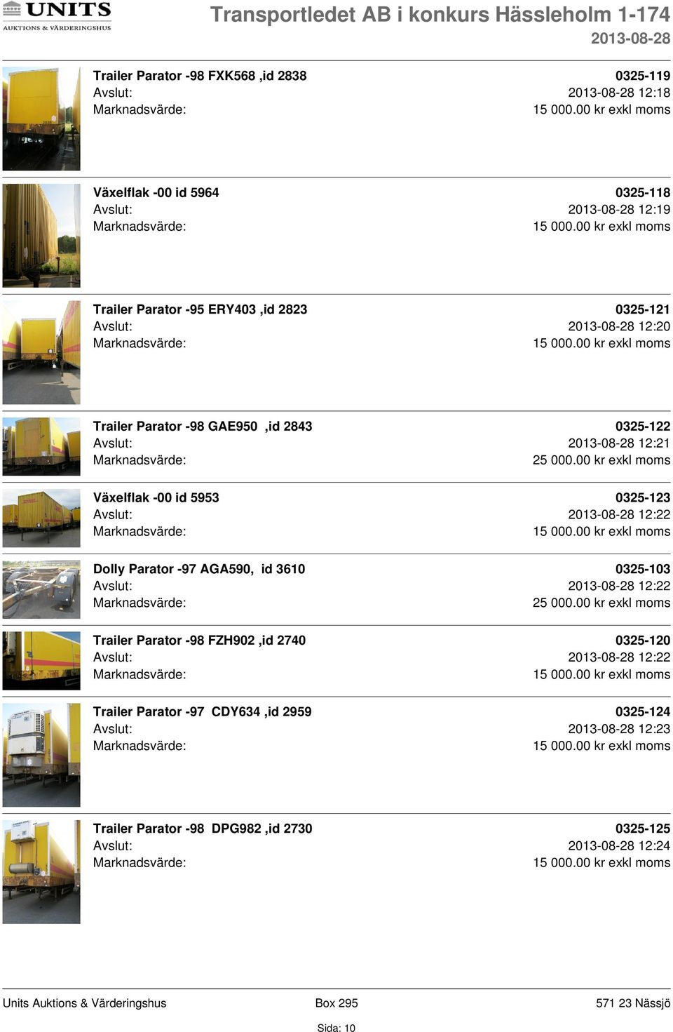 0325-123 Avslut: 12:22 Dolly Parator -97 AGA590, id 3610 0325-103 Avslut: 12:22 Trailer Parator -98 FZH902,id 2740 0325-120