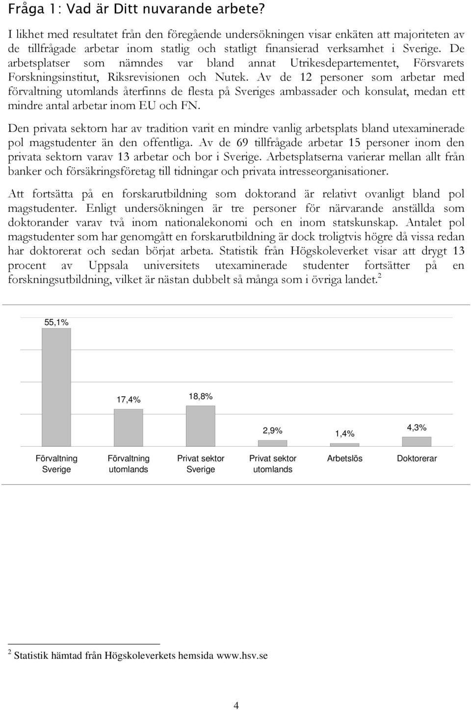 De arbetsplatser som nämndes var bland annat Utrikesdepartementet, Försvarets Forskningsinstitut, Riksrevisionen och Nutek.