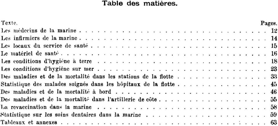 à terre 18 Les conditions d'hygiène sur mer 23 Des maladies et de la mortalité dans les stations de la flotte 33 Statistique des malades