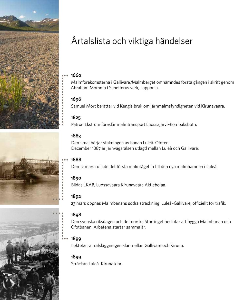 1883 Den 1 maj börjar stakningen av banan Luleå Ofoten. December 1887 är järnvägsrälsen utlagd mellan Luleå och Gällivare.