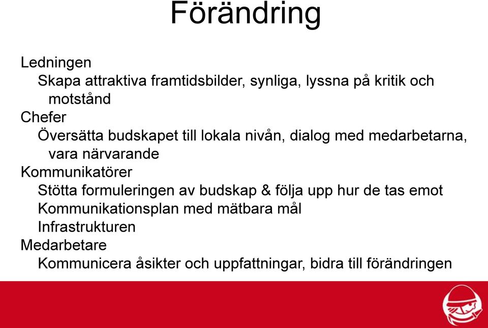 Kommunikatörer Stötta formuleringen av budskap & följa upp hur de tas emot Kommunikationsplan