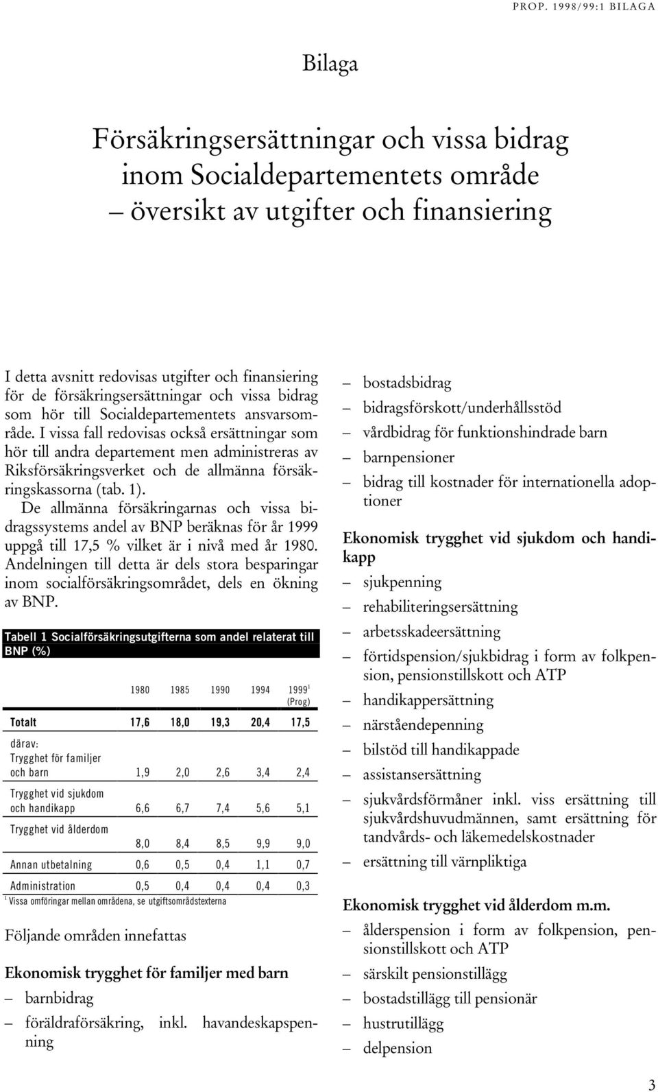 I vissa fall redovisas också ersättningar som hör till andra departement men administreras av Riksförsäkringsverket och de allmänna försäkringskassorna (tab. 1).