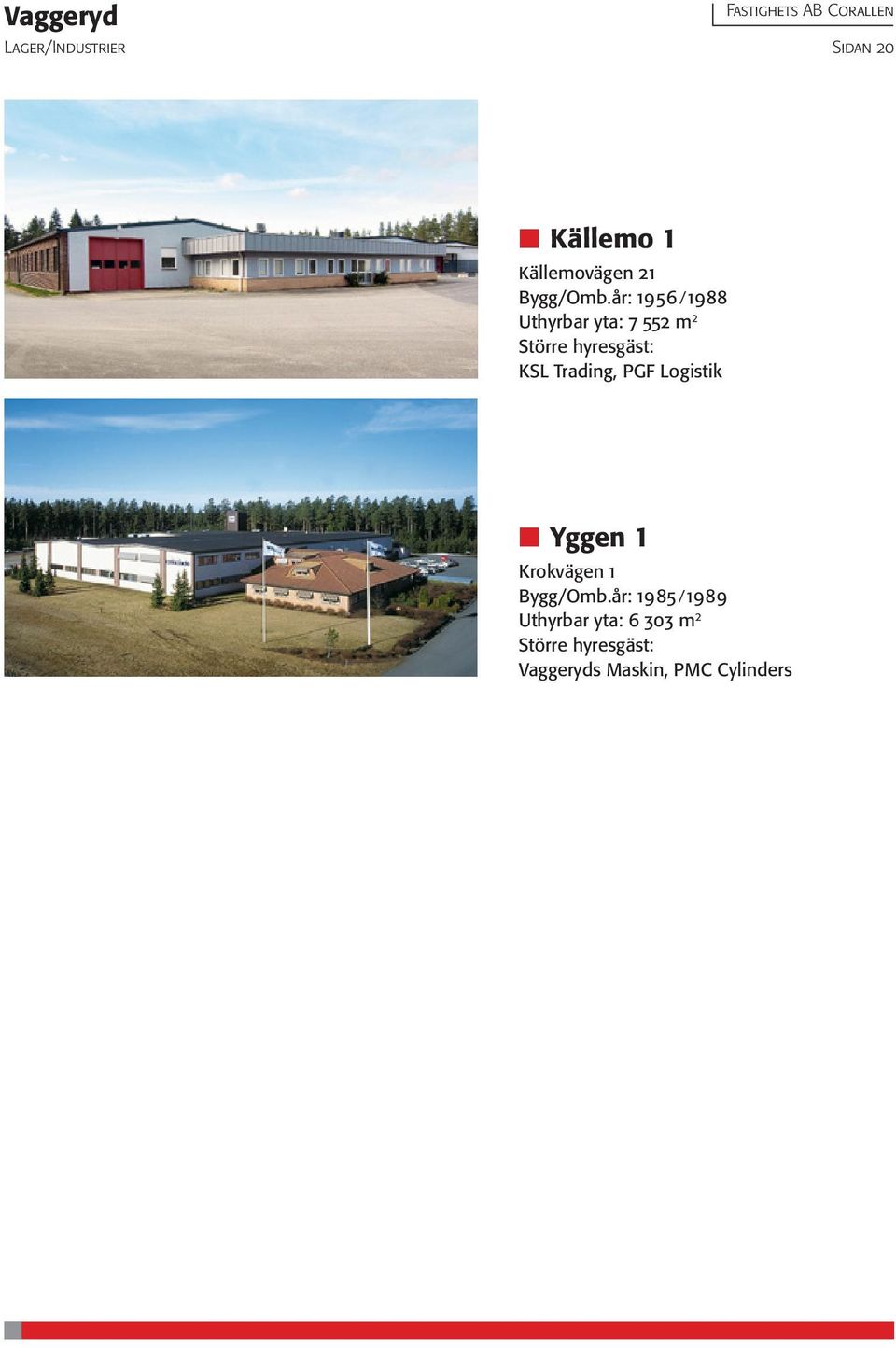 år: 9 9 Uthyrbar yta: 552 m 2 KSL Trading, PGF Logistik