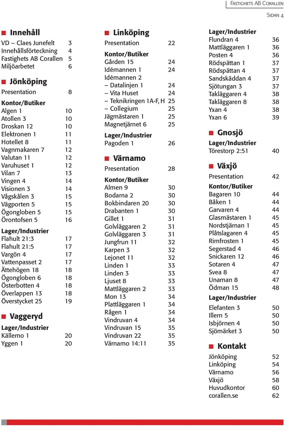 Flahult 21:3 17 Flahult 21:5 17 Vargön 4 17 Vattenpasset 2 17 Ättehögen 18 18 Ögongloben 6 18 Österbotten 4 18 Överlappen 13 18 Överstycket 25 19 Vaggeryd Lager/Industrier Källemo 1 20 Yggen 1 20