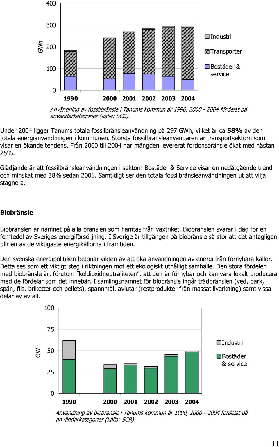Största fossilbränsleanvändaren är transportsektorn som visar en ökande tendens. Från 2000 till 2004 har mängden levererat fordonsbränsle ökat med nästan 25%.