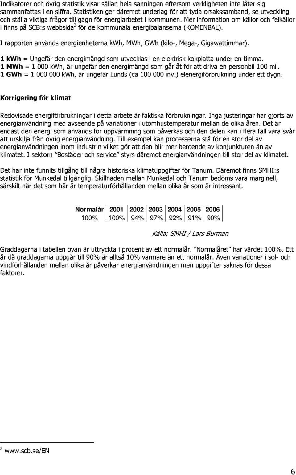Mer information om källor och felkällor i finns på SCB:s webbsida 2 för de kommunala energibalanserna (KOMENBAL). I rapporten används energienheterna kwh, MWh, GWh (kilo-, Mega-, Gigawattimmar).