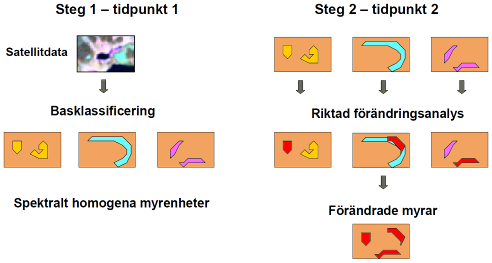 8 Satellitbaserad övervakning av våtmarker, version 1:0, 2015-12-04 Förändringsanalys Scenparen täcker ibland stora områden och trots att de två satellitscenerna är registrerade inom ett jämförbart