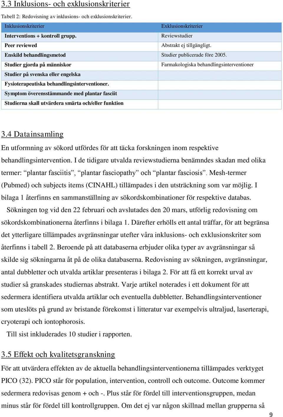 Studier gjorda på människor Farmakologiska behandlingsinterventioner Studier på svenska eller engelska Fysioterapeutiska behandlingsinterventioner.