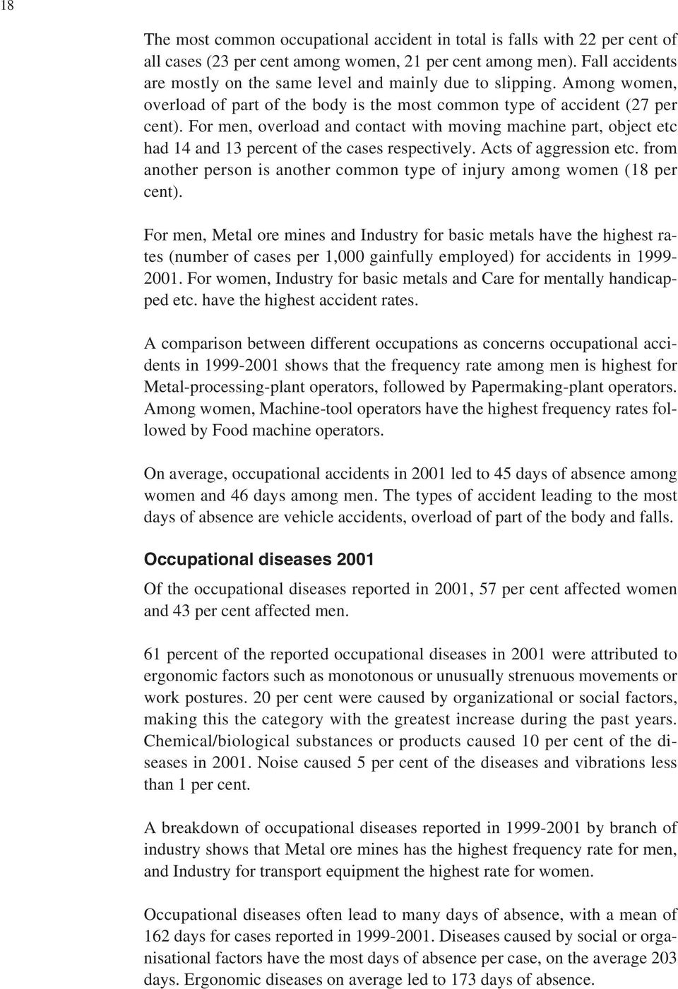 For men, overload and contact with moving machine part, object etc had 14 and 13 percent of the cases respectively. Acts of aggression etc.