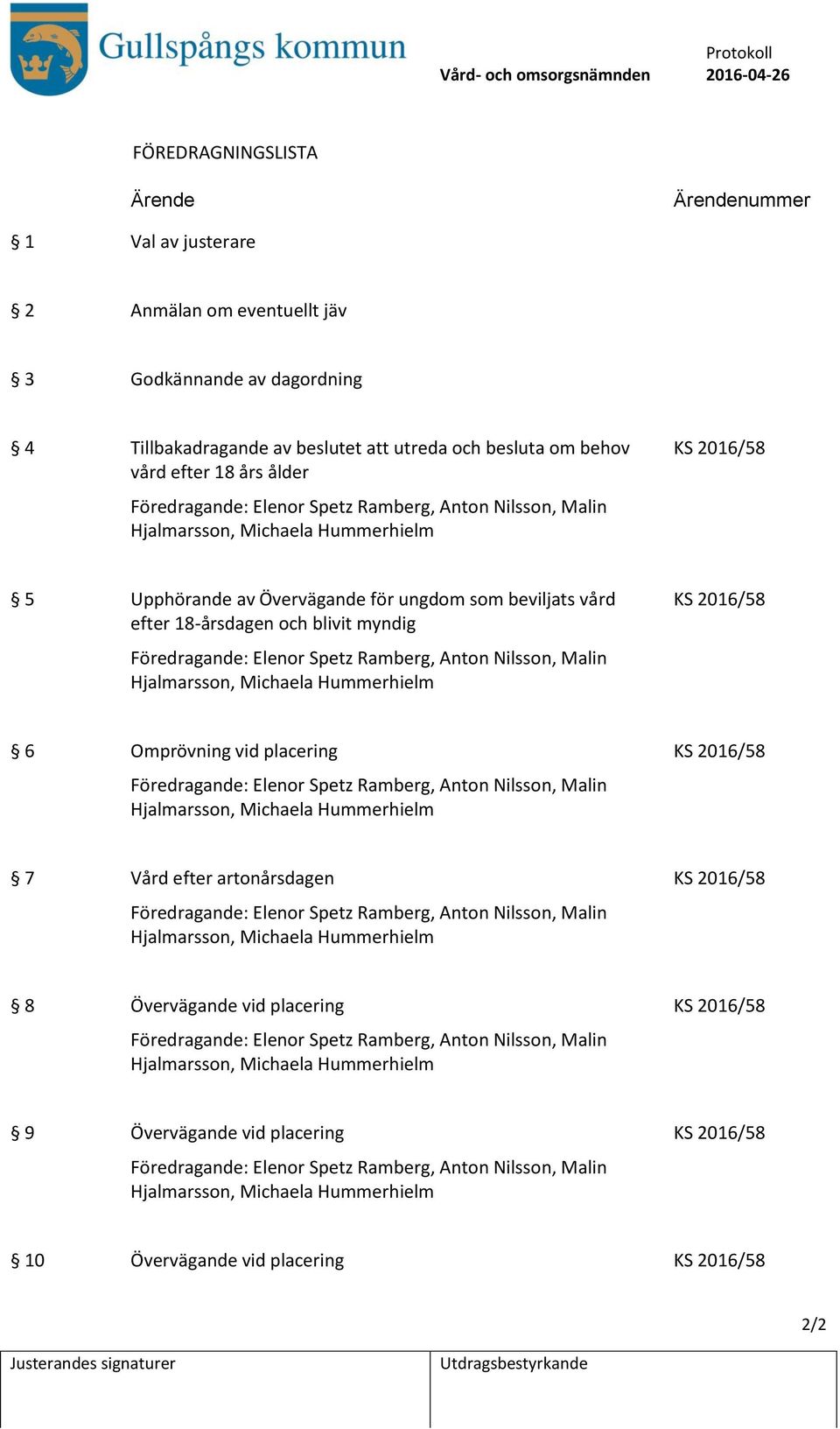 Föredragande: Elenor Spetz Ramberg, Anton Nilsson, Malin Hjalmarsson, Michaela Hummerhielm KS 2016/58 6 Omprövning vid placering KS 2016/58 Föredragande: Elenor Spetz Ramberg, Anton Nilsson, Malin