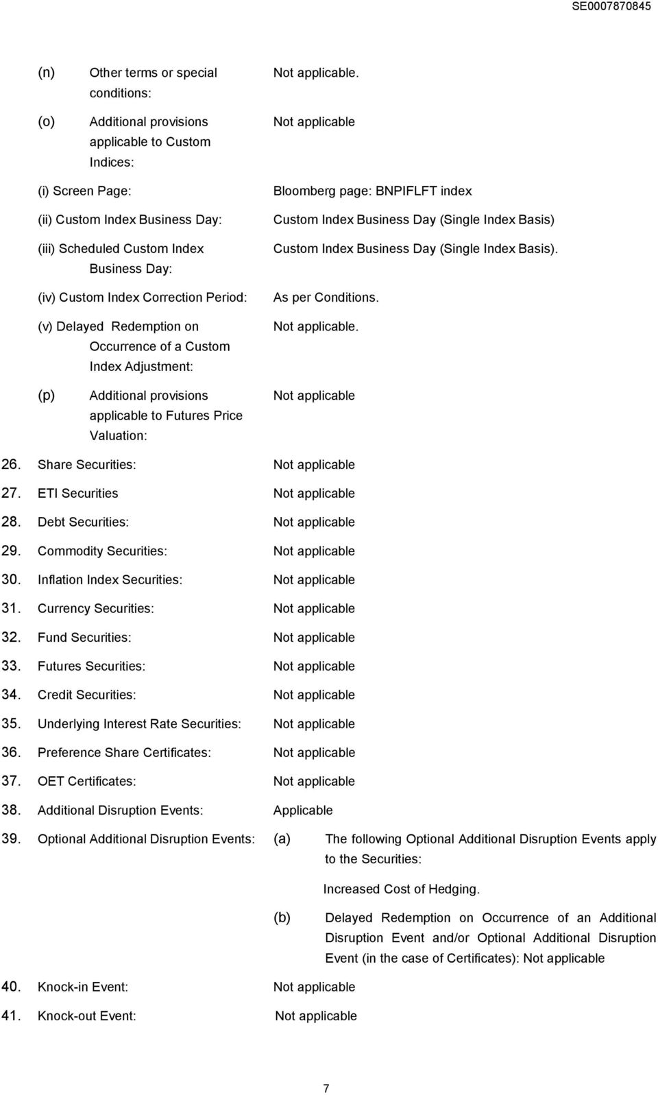 Bloomberg page: BNPIFLFT index Custom Index Business Day (Single Index Basis) Custom Index Business Day (Single Index Basis). As per Conditions.
