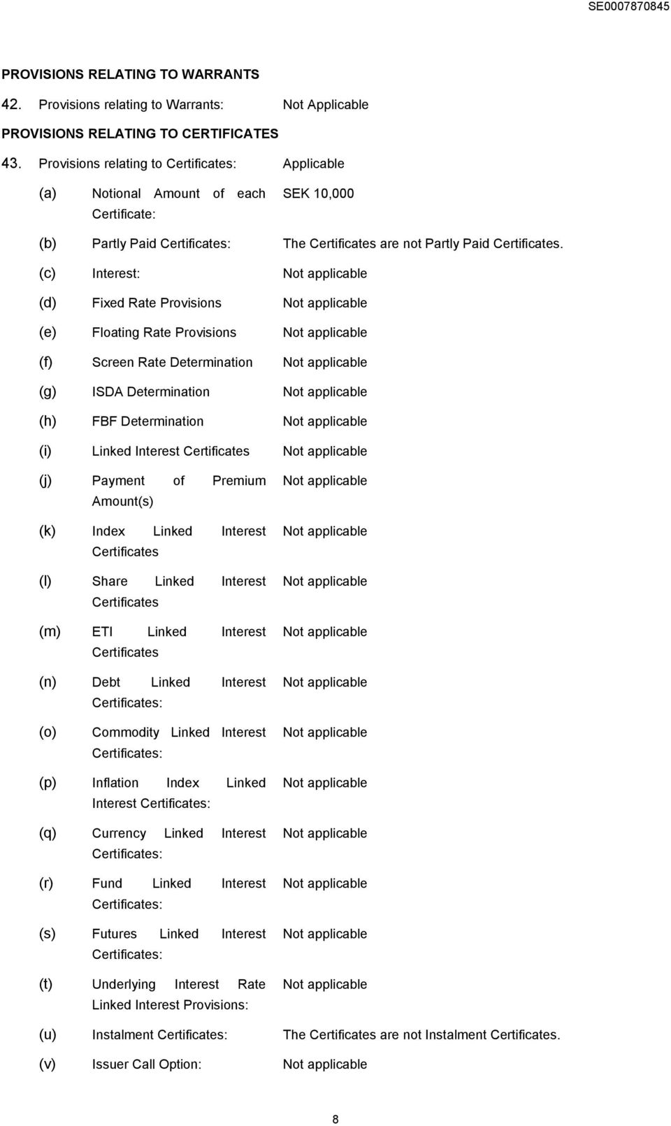 (c) Interest: (d) Fixed Rate Provisions (e) Floating Rate Provisions (f) Screen Rate Determination (g) ISDA Determination (h) FBF Determination (i) Linked Interest Certificates (j) Payment of Premium