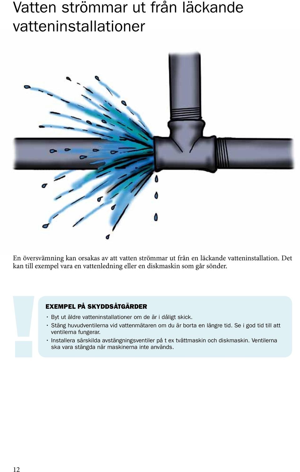 Exempel på skyddsåtgärder Byt ut äldre vatteninstallationer om de är i dåligt skick.