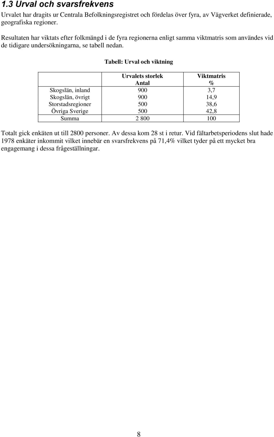 Tabell: Urval och viktning Urvalets storlek Antal Viktmatris %, inland 900 3,7, övrigt 900 1,9 Storstadsregioner 00 3,6 Övriga Sverige 00 2, Summa 2 00 100 t gick enkäten