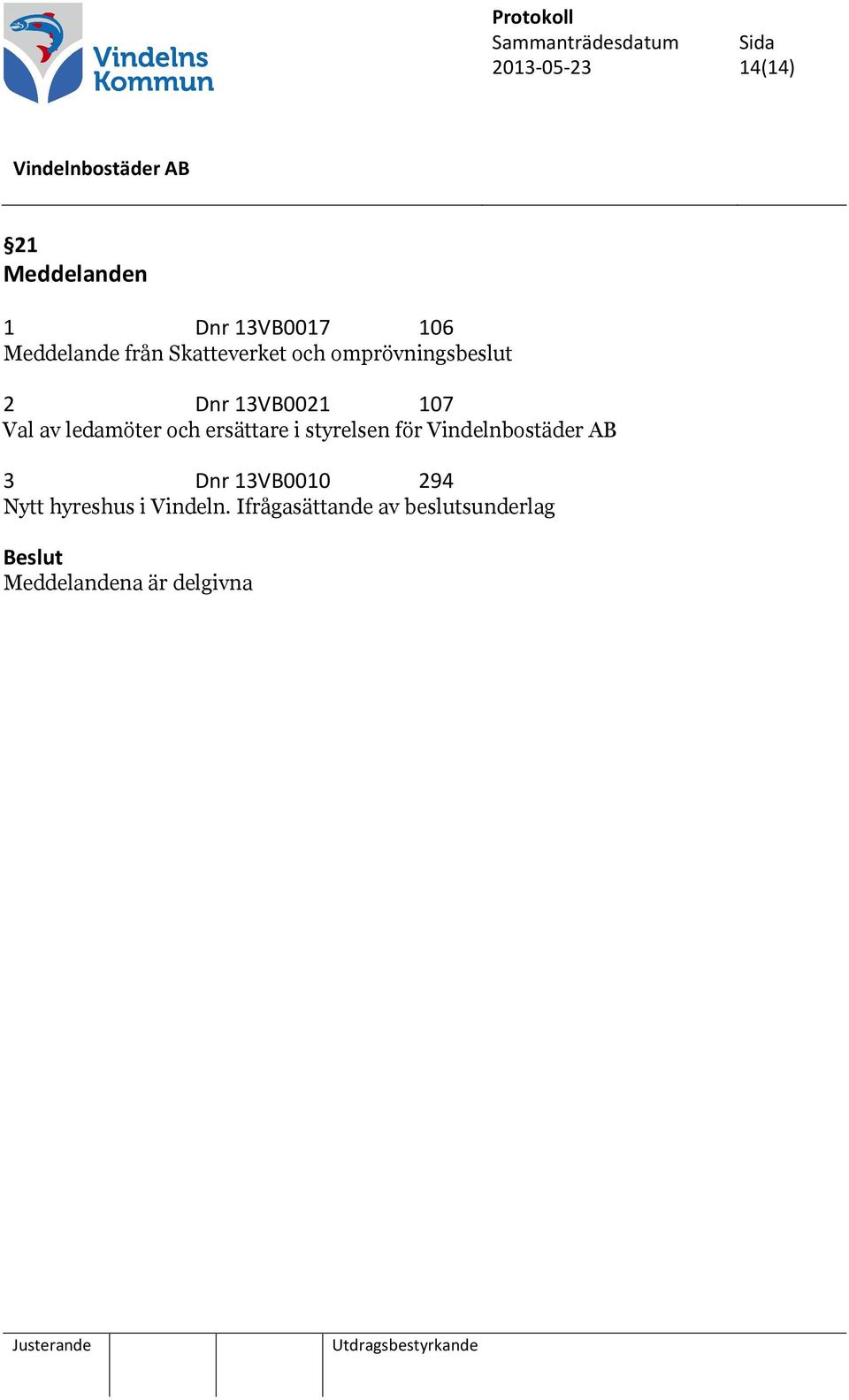 ledamöter och ersättare i styrelsen för 3 Dnr 13VB0010 294 Nytt