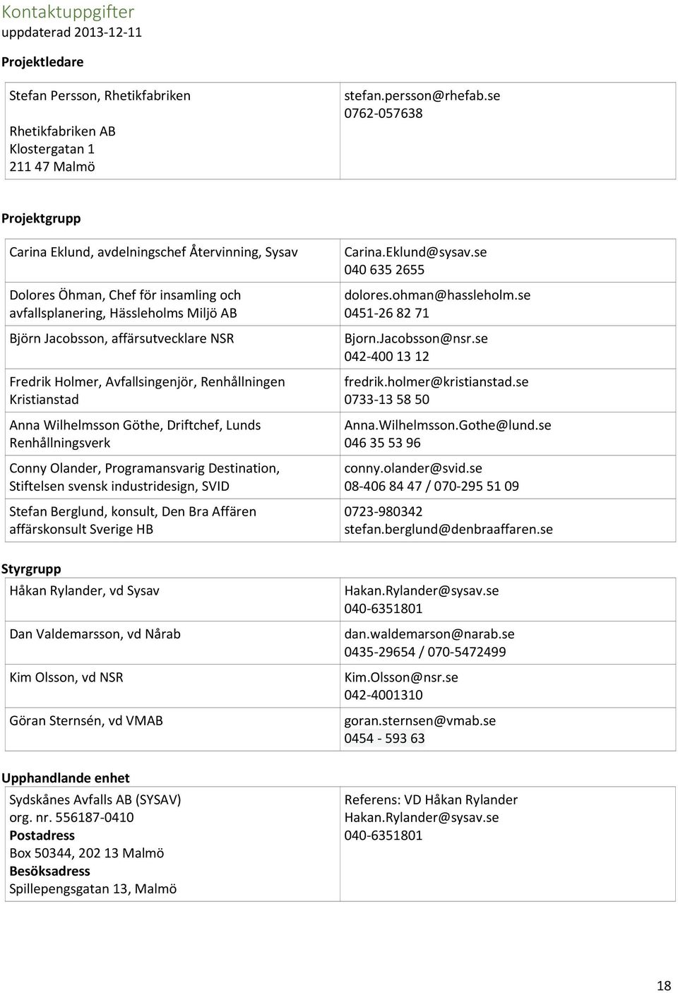 Holmer, Avfallsingenjör, Renhållningen Kristianstad Anna Wilhelmsson Göthe, Driftchef, Lunds Renhållningsverk Conny Olander, Programansvarig Destination, Stiftelsen svensk industridesign, SVID Stefan