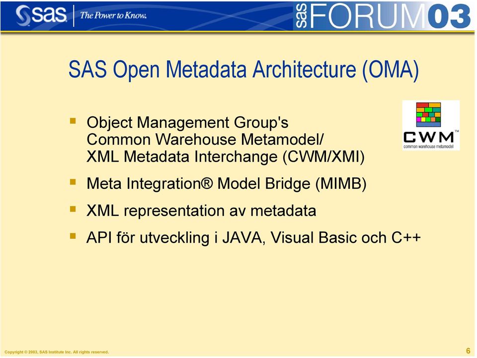 Model Bridge (MIMB) XML representation av metadata API för utveckling i