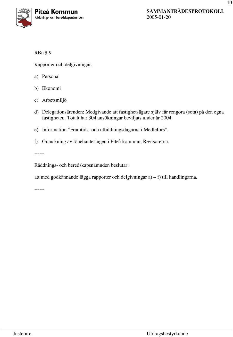 rengöra (sota) på den egna fastigheten. Totalt har 304 ansökningar beviljats under år 2004.