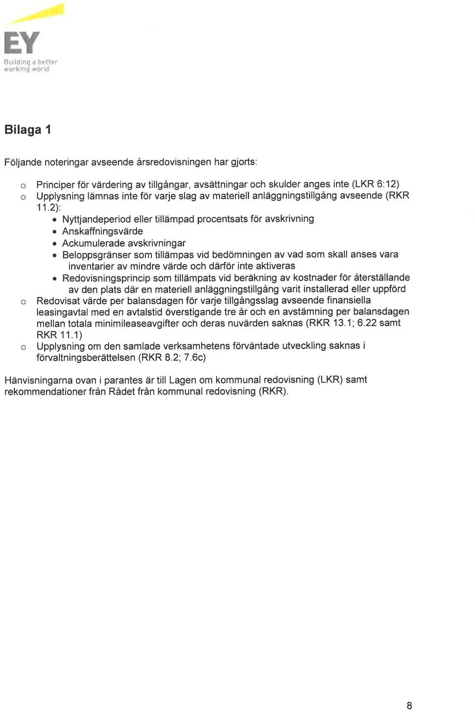 2) Nyttjandeperiod eller tillämpad procentsats för avskrivning Anskaffningsvärde Ackumulerade avskrivningar Beloppsgränser som tillämpas vid bedömningen av vad som skall anses vara inventarier av