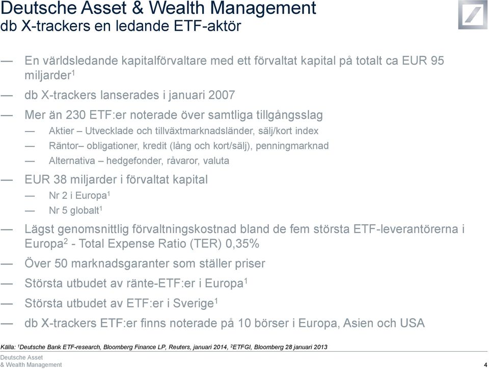 miljarder i förvaltat kapital Nr 2 i Europa 1 Nr 5 globalt 1 Lägst genomsnittlig förvaltningskostnad bland de fem största ETF-leverantörerna i Europa 2 - Total Expense Ratio (TER) 0,35% Över 50