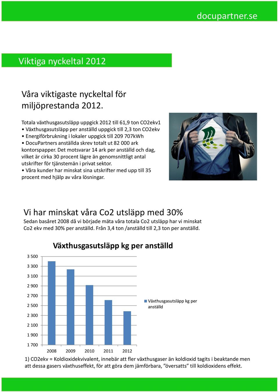 totalt ut 82 000 ark kontorspapper. Det motsvarar 14 ark per anställd och dag, vilket är cirka 30 procent lägre än genomsnittligt antal utskrifter för tjänstemän i privat sektor.