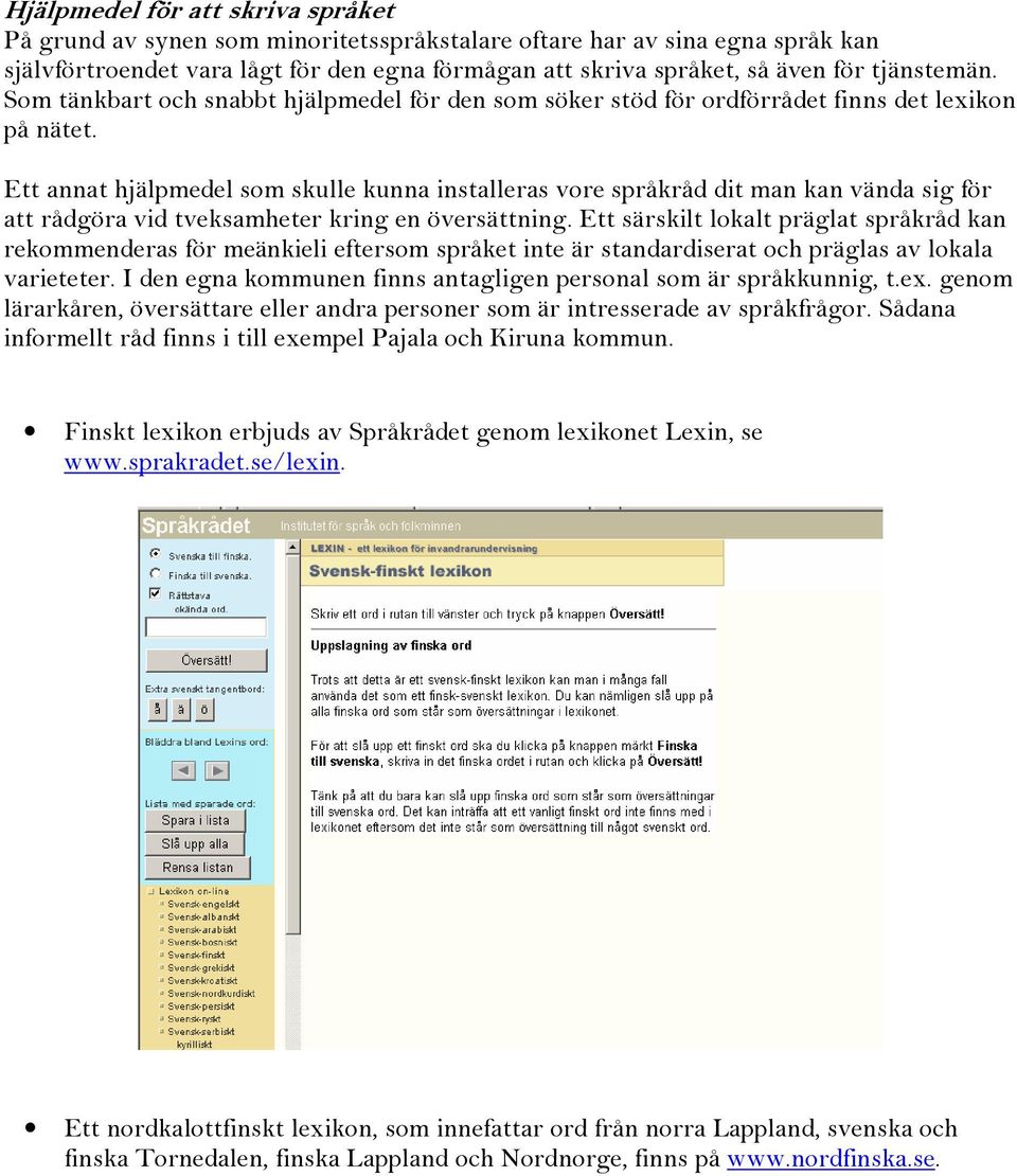 Ett annat hjälpmedel som skulle kunna installeras vore språkråd dit man kan vända sig för att rådgöra vid tveksamheter kring en översättning.
