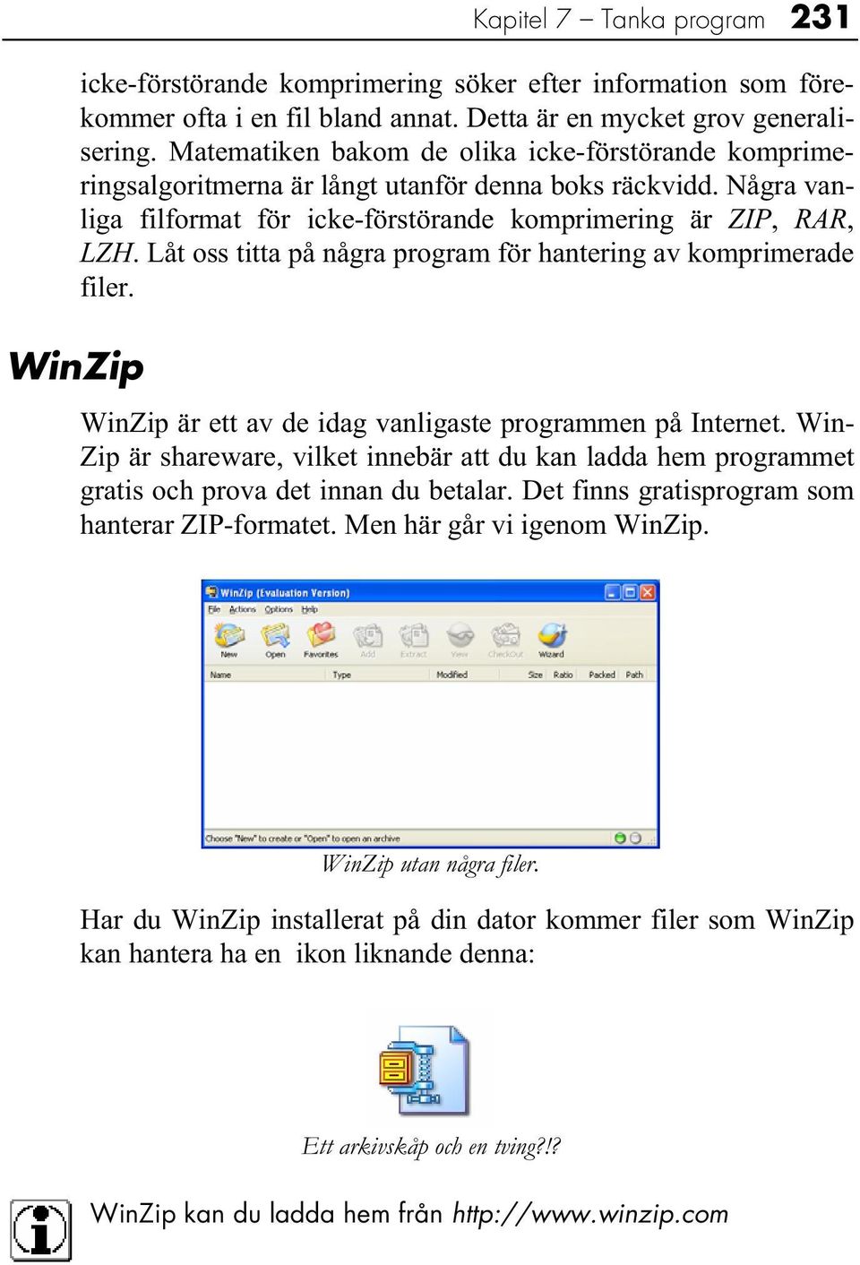 Låt oss titta på några program för hantering av komprimerade filer. WinZip är ett av de idag vanligaste programmen på Internet.