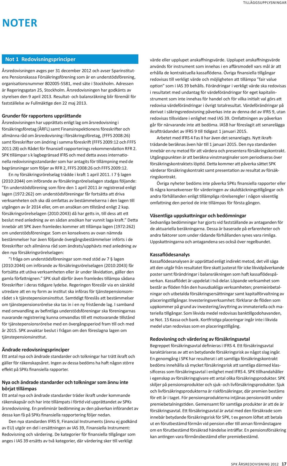 Resultat- och balansräkning blir föremål för fastställelse av Fullmäktige den 22 maj 2013.