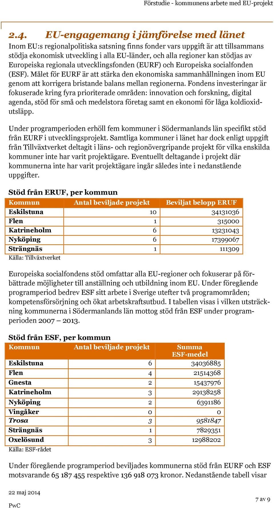 Europeiska regionala utvecklingsfonden (EURF) och Europeiska socialfonden (ESF).