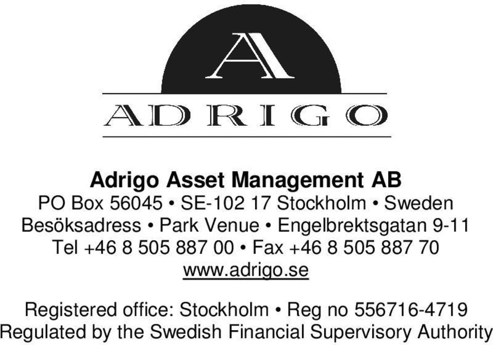 Fax +46 8 505 887 70 www.adrigo.