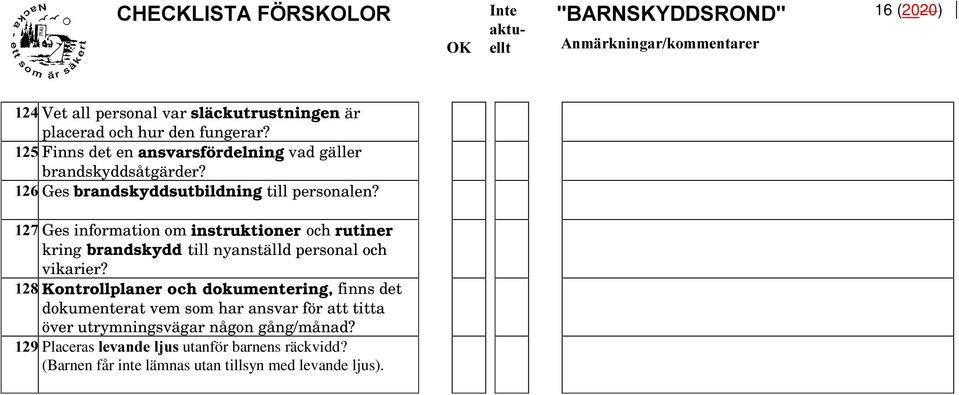 Ges information om instruktioner och rutiner kring brandskydd till nyanställd personal och vikarier?