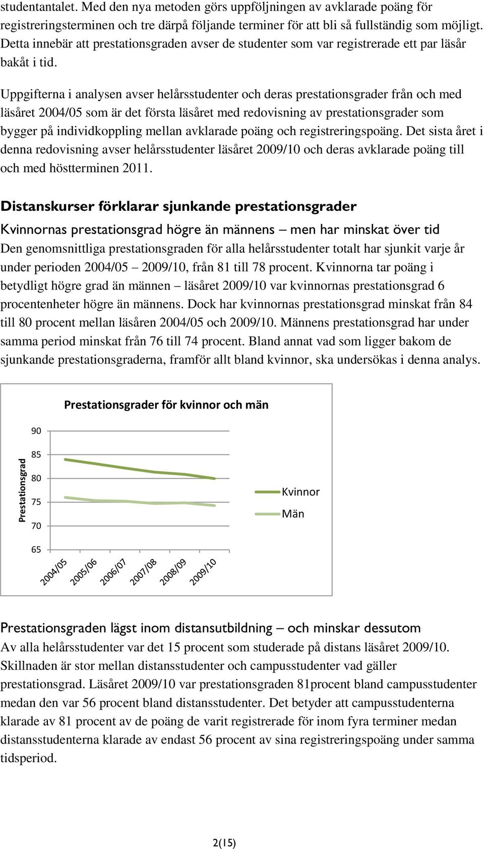 Uppgifterna i analysen avser helårsstudenter och deras prestationsgrader från och med läsåret 2004/05 som är det första läsåret med redovisning av prestationsgrader som bygger på individkoppling