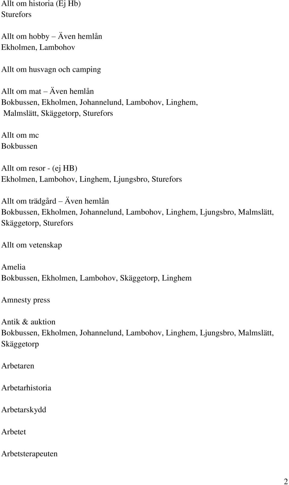 hemlån Bokbussen, Ekholmen, Johannelund, Lambohov, Linghem, Ljungsbro, Malmslätt, Skäggetorp, Sturefors Allt om vetenskap Amelia Bokbussen, Ekholmen, Lambohov, Skäggetorp,